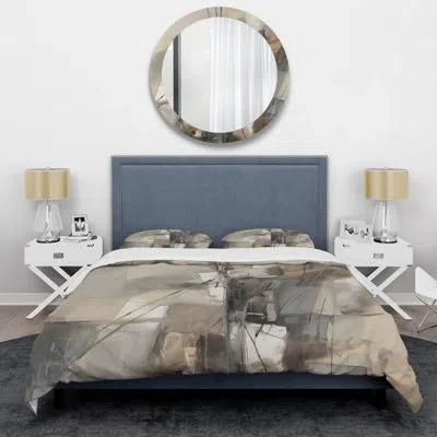 Design Art Abstract Design Shapes I - Abstract Collages Duvet Cover Set - Microfiber Polyester In Gray;beige