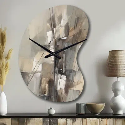 Design Art Abstract Design Shapes I - Asymmetrical Abstract Collages Metal Wall Clock, Beige Wall Clock Print In Gray;beige