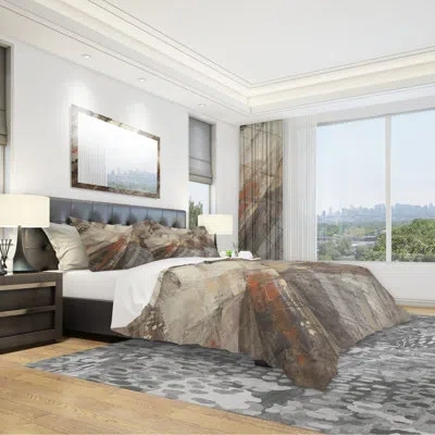 Design Art Abstract Duvet Cover Set - Brown Microfiber Modern