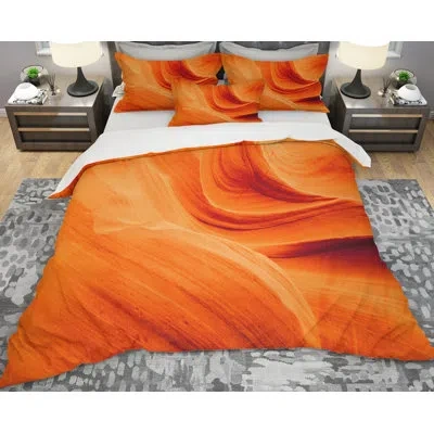 Design Art Abstract Duvet Cover Set - Designart Upper Antelope Canyon In Red;orange