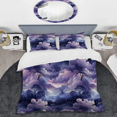 Design Art Abstract Duvet Cover Set - Ethereal Moonbeams Moody Patterns I In Purple