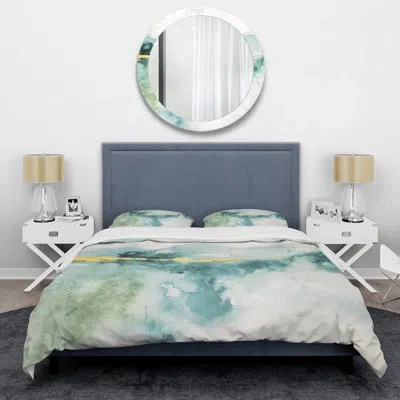 Design Art Abstract Duvet Cover Set - Microfiber Modern & Contemporary In Green