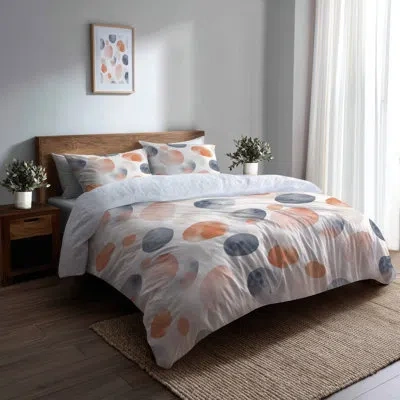 Design Art Abstract Duvet Cover Set - Orange Warm Forms Bedding And Throw Pillow Set In Orange;grey