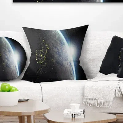 Design Art Abstract Earth View With Day And Night Effect Pillow In Blue;blue