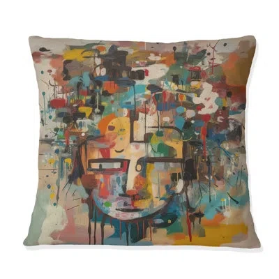 Design Art Abstract Face Portrait Ii - Abstract Liquid Ink Printed Pillow In Blue;yellow