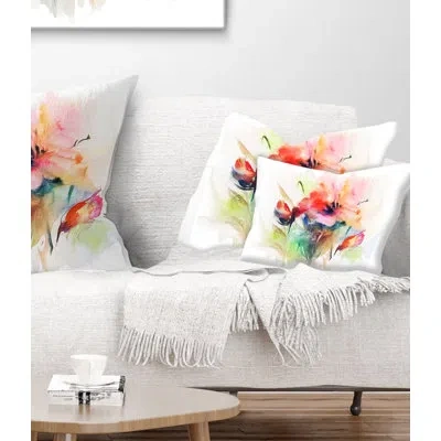 Design Art Abstract Floral Watercolor Illustration Lumbar Pillow