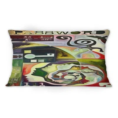 Design Art Abstract Forms In Green Red And Black - Transitional Printed Throw Pillow 1