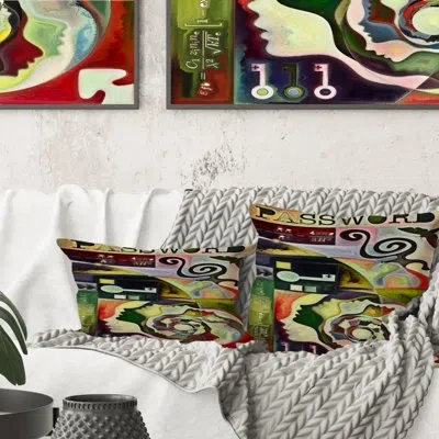 Design Art Abstract Forms In Green Red And Black - Transitional Printed Throw Pillow In Blue;black;brown;green;red;yellow