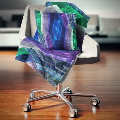 Design Art Abstract Fractal Flower Grid Square Pillow Cover & Insert In Blue,green