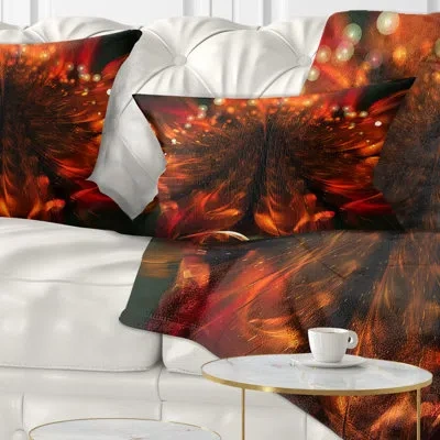 Design Art Abstract Fractal Orange Flower - Floral Printed Throw Pillow