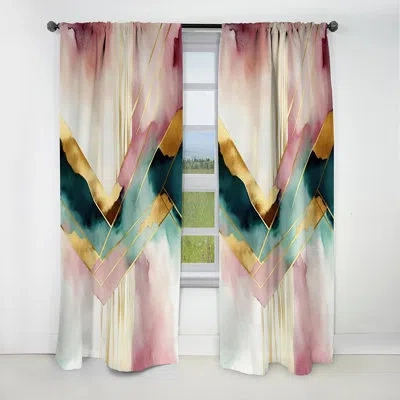 Design Art Abstract Geode Geometric Pink And Green Iii - Abstract Geometric Blackout Curtain - 1 Panels In Green;pink