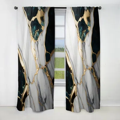 Design Art Abstract Geode Gold And Green Marble I - Abstract Marble Marble Blackout Curtain - 1 Panels In Green;gold