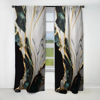 Design Art Abstract Geode Gold And Green Marble Iii - Abstract Marble Marble Blackout Curtain - 1 Panels In Green;gold