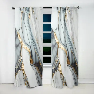 Design Art Abstract Geode Gold And White Marble V - Abstract Marble Curtain - Velvet Room Darkening - 1 Panel In White;gold