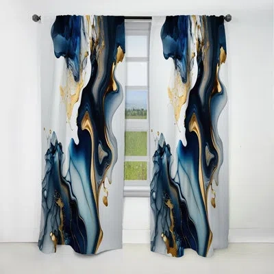Design Art Abstract Geode Marble Blue I - Abstract Marble Curtain - Blackout Marble Curtain - 1 Panels In Blue;gold
