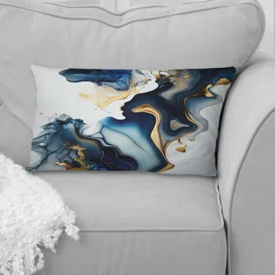 Design Art Abstract Geode Marble Blue I - Abstract Marble Printed Pillow In Blue;gold