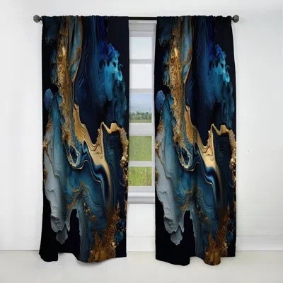 Design Art Abstract Geode Marble Blue Iii - Abstract Marble Curtain - Blackout Marble Curtain - 1 Panels In Blue;gold