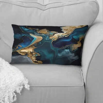 Design Art Abstract Geode Marble Blue Iv - Abstract Marble Printed Pillow In Blue;gold