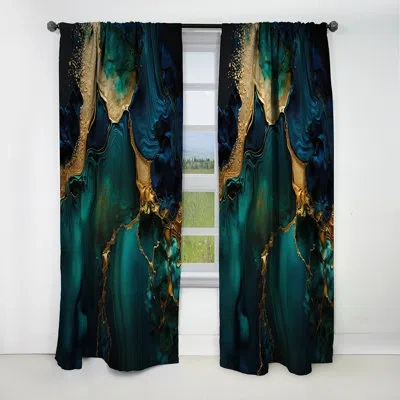 Design Art Abstract Geode Marble Green And Gold - Abstract Marble Marble Blackout Curtain - 1 Panels