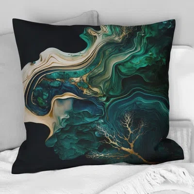 Design Art Abstract Geode Marble I - Abstract Marble Printed Throw Pillow In Green;gold