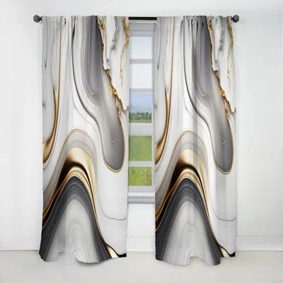 Design Art Abstract Geode Marble Waves Grey I - Abstract Curtain - Blackout Abstract Curtain - 1 Panels In Gray;gold