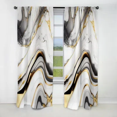 Design Art Abstract Geode Marble Waves Grey Iv - Abstract Curtain - Blackout Curtain - 1 Panels In Gray;gold