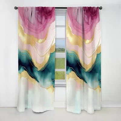 Design Art Abstract Geode Marble Waves Pink Iii - Abstract Marble Marble Blackout Curtain - 1 Panels In Pink;gold