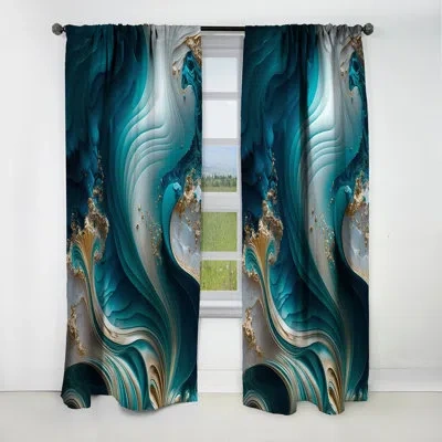 Design Art Abstract Geode Turquoise Iii - Abstract Marble Curtain - Blackout Marble Curtain - 1 Panels In Green;gold