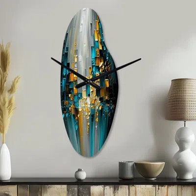 Design Art Abstract Geometric Black And Green Iii - Geometric Asymmetrical Metal Wall Clock, Modern Curved Wall In Black;green