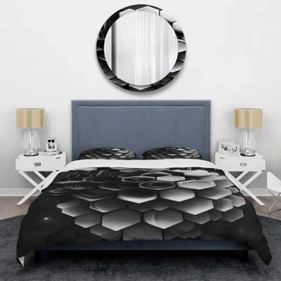 Design Art Abstract Geometric Black And White I - Modern Duvet Cover Set - Microfiber Polyester In Black;white