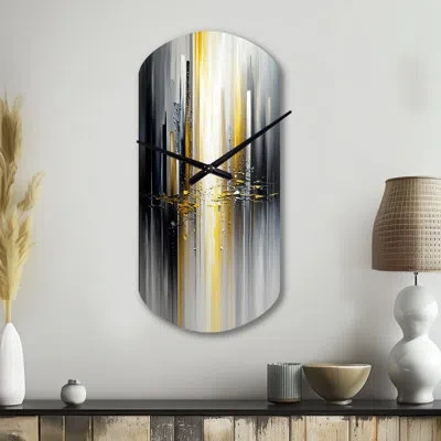 Design Art Abstract Geometric Black And Yellow Ii - Geometric Cylinder Metal Wall Clock, Black Asymmetrical Clo In Black;yellow
