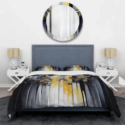 Design Art Abstract Geometric Black And Yellow Iii - Modern Duvet Cover Set - Microfiber Polyester In Black;yellow