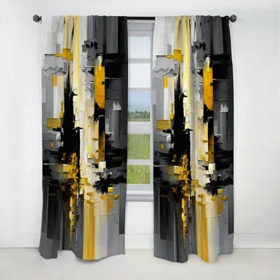 Design Art Abstract Geometric Black And Yellow V - Abstract Geometric Blackout Curtain - 1 Panels In Black;yellow