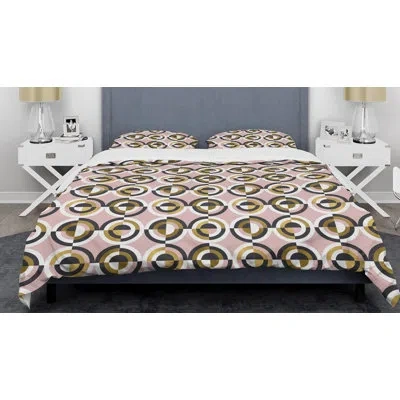Design Art Abstract Geometric Circular I Mid-century Duvet Cover Set In Pink