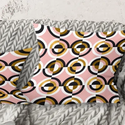 Design Art Abstract Geometric Circular Retro I - Mid-century Modern Printed Throw Pillow In Pink