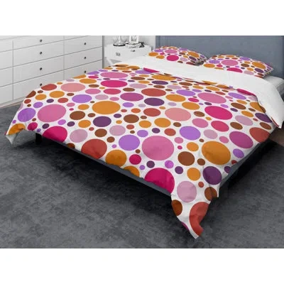 Design Art Abstract Geometric Circular Retro Ii - Vintage Abstract Duvet Cover Set - Microfiber Polyester In Pink