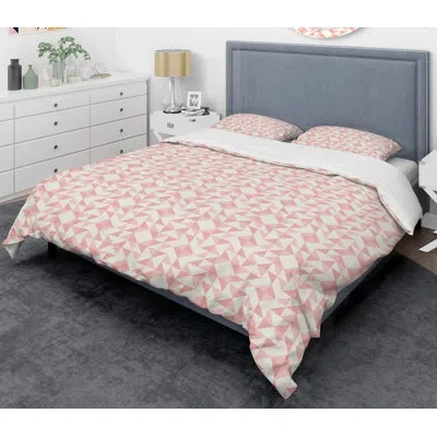 Design Art Abstract Geometric Patchwork Quilting Mid-century Duvet Cover Set In Pink