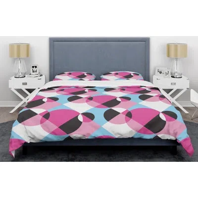 Design Art Abstract Geometric Retro I Mid-century Duvet Cover Set In Pink