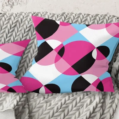Design Art Abstract Geometric Retro I - Mid-century Modernprinted Throw Pillow In Pink