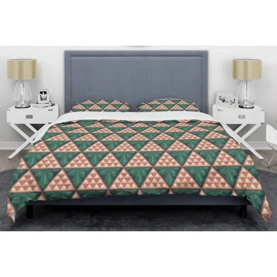 Design Art Abstract Geometric Retro Ii Mid-century Duvet Cover Set In Green