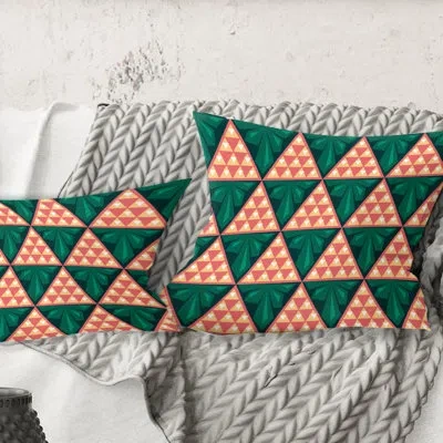 Design Art Abstract Geometric Retro Ii - Mid-century Modernprinted Throw Pillow In Green;red