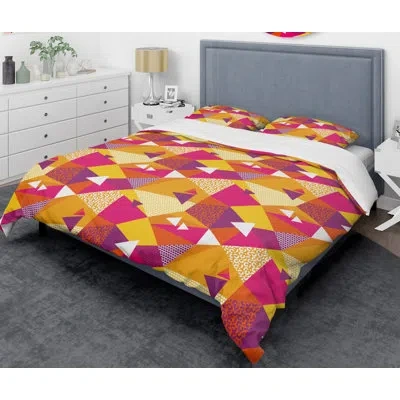 Design Art Abstract Geometric Retro Iii Mid-century Duvet Cover Set In Yellow