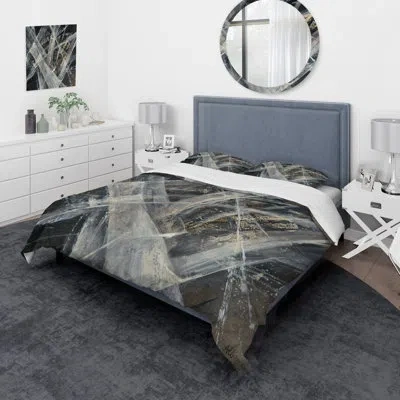 Design Art Abstract Glacial Black And White - Mid-century Modern Duvet Cover Set - Microfiber Polyester In Gray