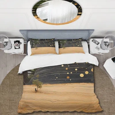 Design Art Abstract Graceful Woodland  I - Abstract Duvet Cover Set In Black;gold
