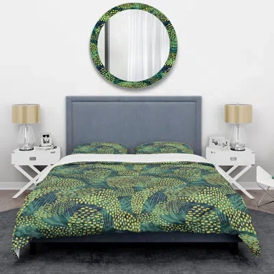 Design Art Abstract Green Geometric - Animals Duvet Cover Set - Microfiber Polyester In Green,blue