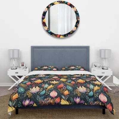 Design Art Abstract Greenery Botanical Pattern Duvet Cover Set In Blue;green;orange