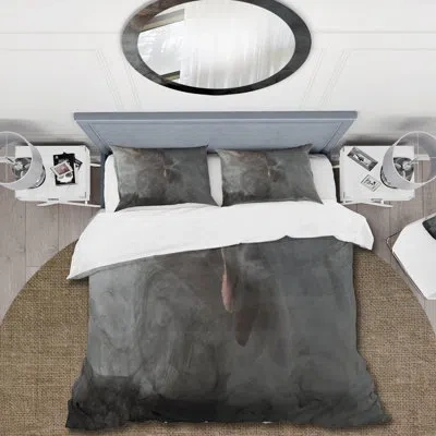 Design Art Abstract Grey Swirling Smoke Ii - Modern Duvet Cover Set - Microfiber Polyester In Black