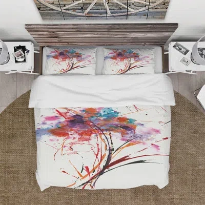 Design Art Abstract Handpainted Flowers Duvet Cover Set In White