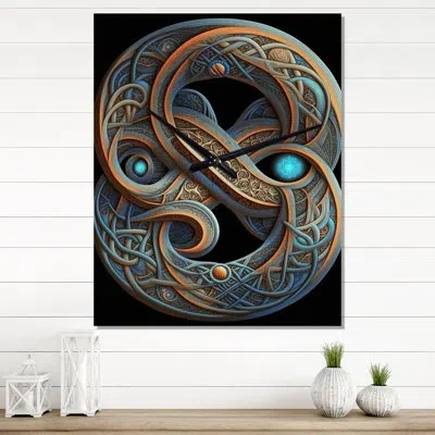 Design Art Abstract Infinity Lemniscate In Retro Colors - Modern Geometric Wall Clock Oversized In Blue
