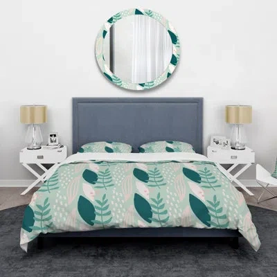 Design Art Abstract Light Green And Pink Foliage I - Mid-century Modern Duvet Cover Set - Microfiber Polyester